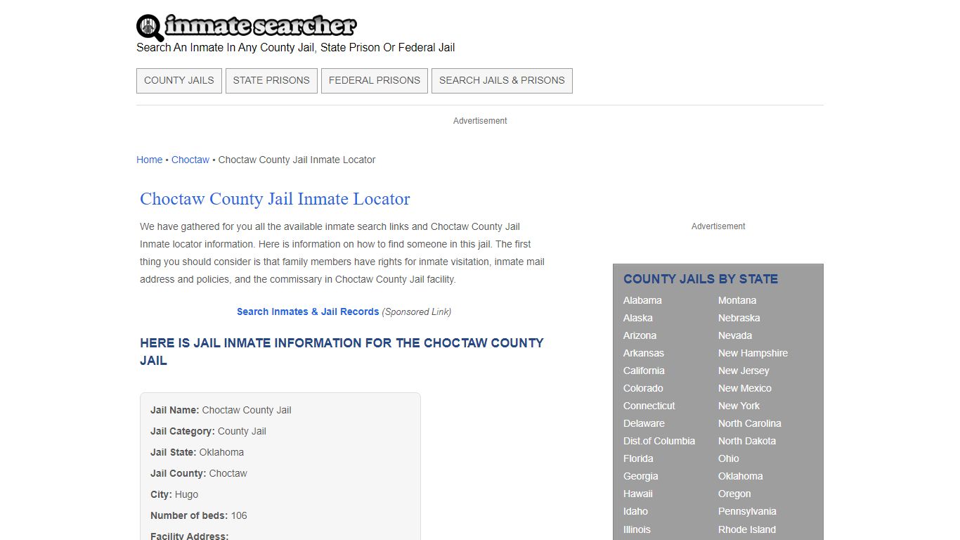 Choctaw County Jail Inmate Locator - Inmate Searcher